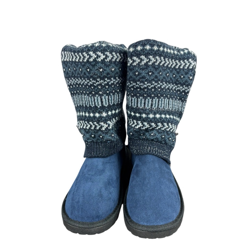 Muk Luks Janie Faux Fur Lined Sweater Boot Navy Blue Cushion Sole NEW Size 7
